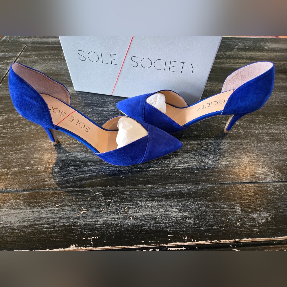 Sole Society Brand, "Robbie" Style, 2-piece Pumps (Blue Suede) - Picture 4 of 6